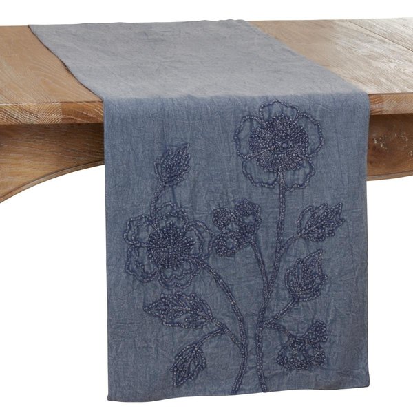 Saro Lifestyle SARO  Stone Washed Table Runner with Floral Design 683.DN1672B